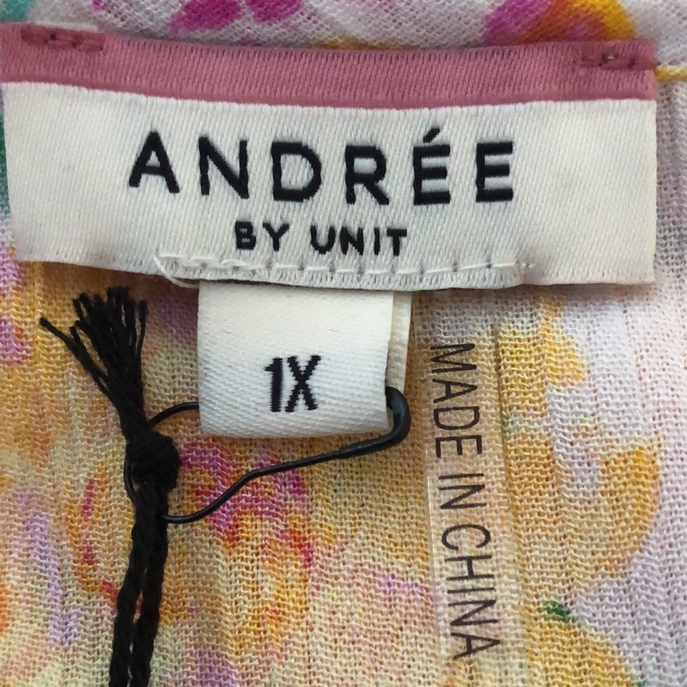 Andree by Unit Multi Color Floral Fringe Ruffle Sleeve Babydoll Top size 1X - Picture 9 of 11